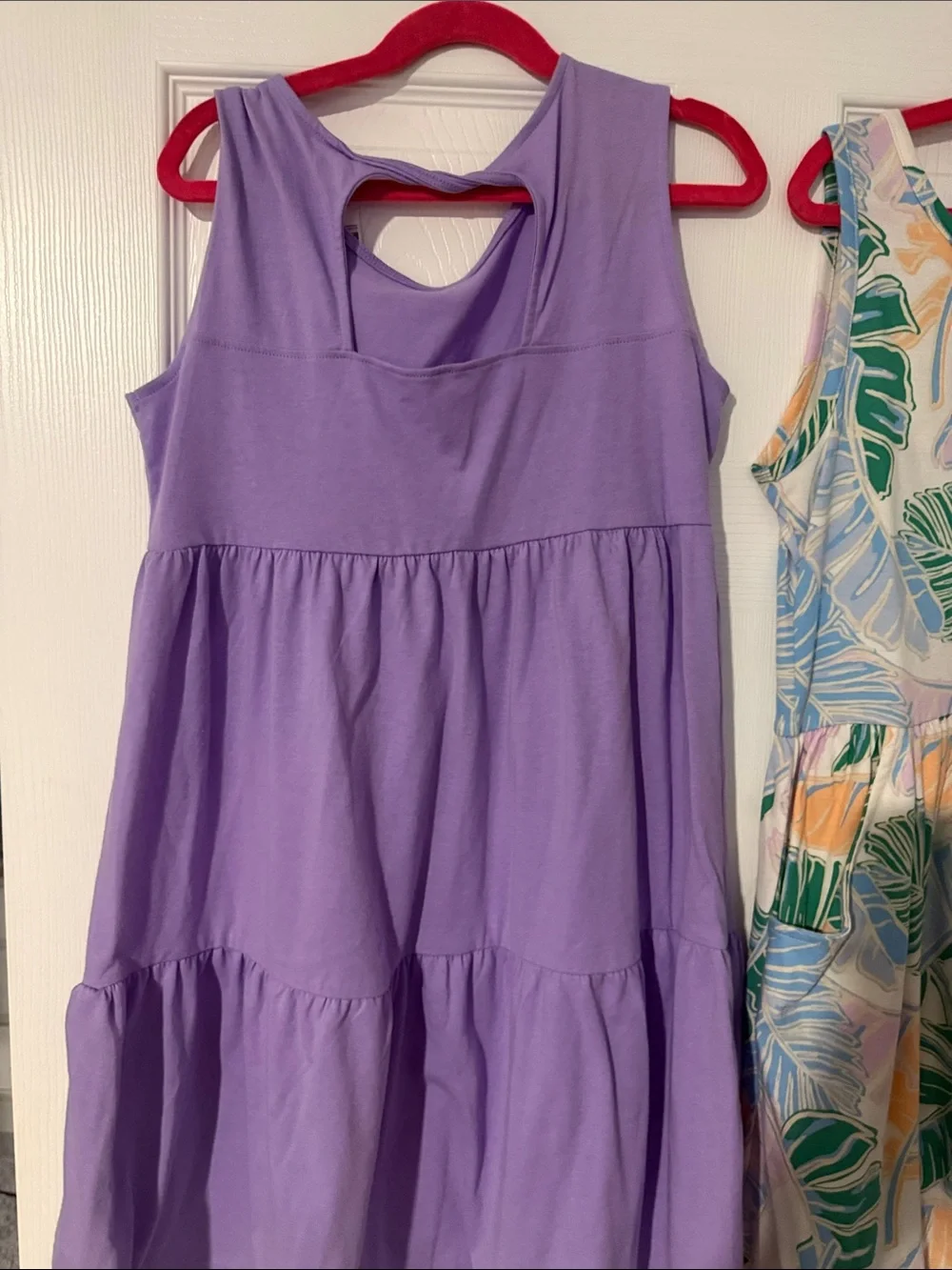 Girls Lavender Tiered Tank Dress & Tropical print dress
